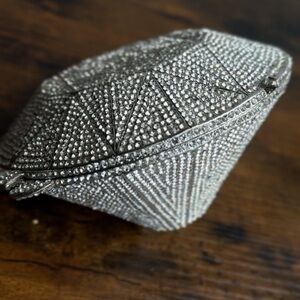 Silver Rhinestone 3D Diamond Shaped Clutch Evening Purse